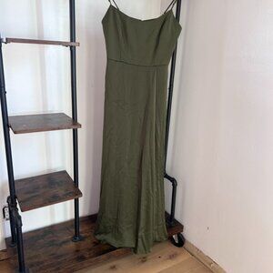 Spaghetti Strap Crepe Back Satin Bridesmaid Dress in Martini Olive